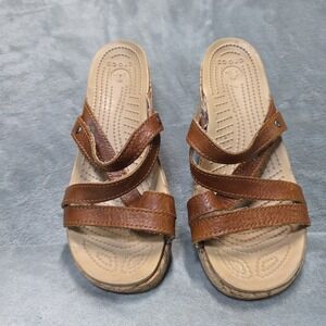 Crocs A Leigh‎ Mini Wedge Strappy Brown Leather Sandal Shoes Women's Size 7
